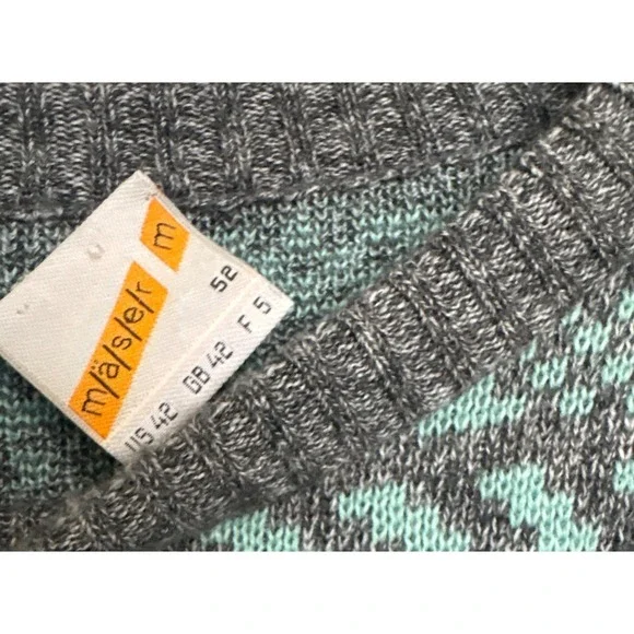 VTG Maser Austria Ski Jacquard Sweater Size 42 Geometric Mint Green Grey - Picture 4 of 9